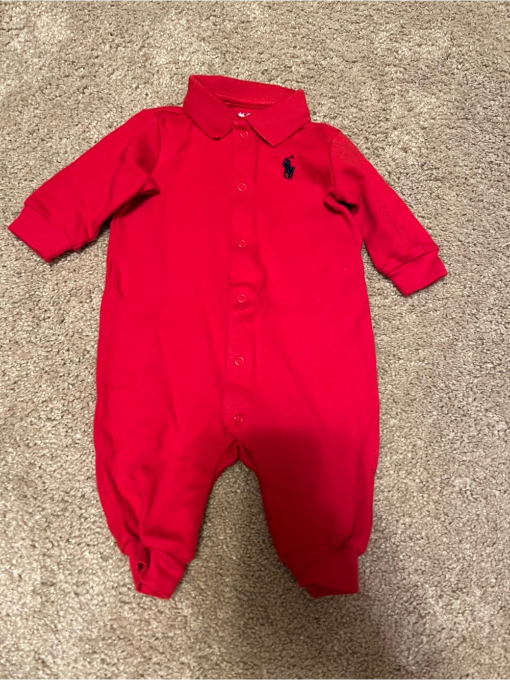Ralph Lauren Bright Red Polo Footed One-Piece